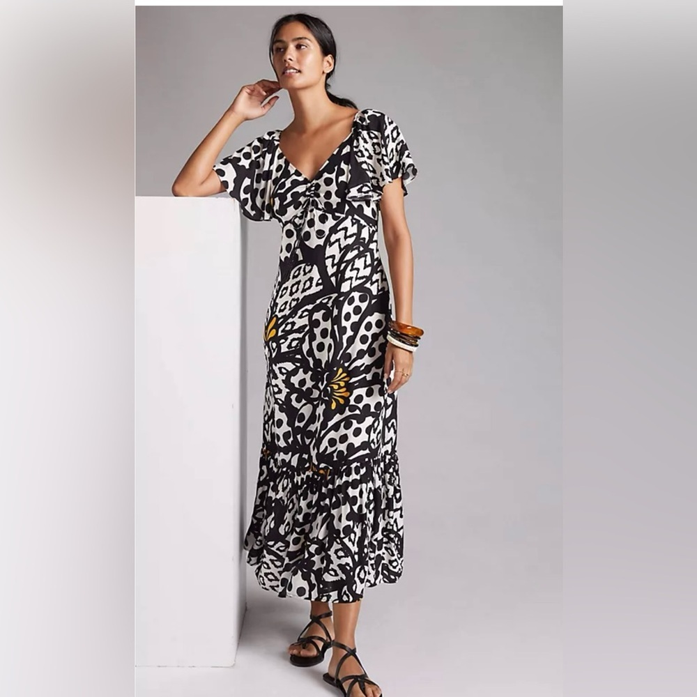 FARM Rio Black & White Maxi Dress with Yellow Accents